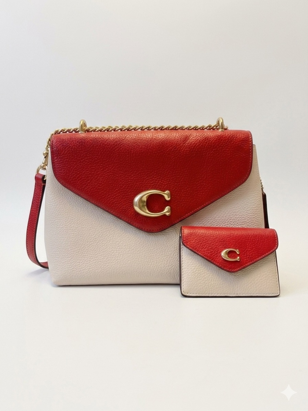 COACH Tammie Shoulder Bag & Card Case Set in Colorblock (Red/White/yellow)